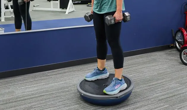 Professional Rehab Associates patient balancing during vestibular physical therapy session in Radford, Va